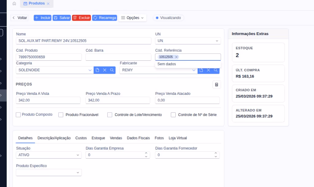 Sistema Sigeflex para Autopeças — tela 2