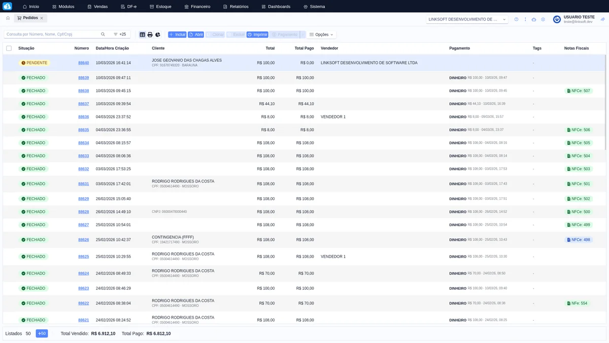 Gestão Completa de Pedidos
