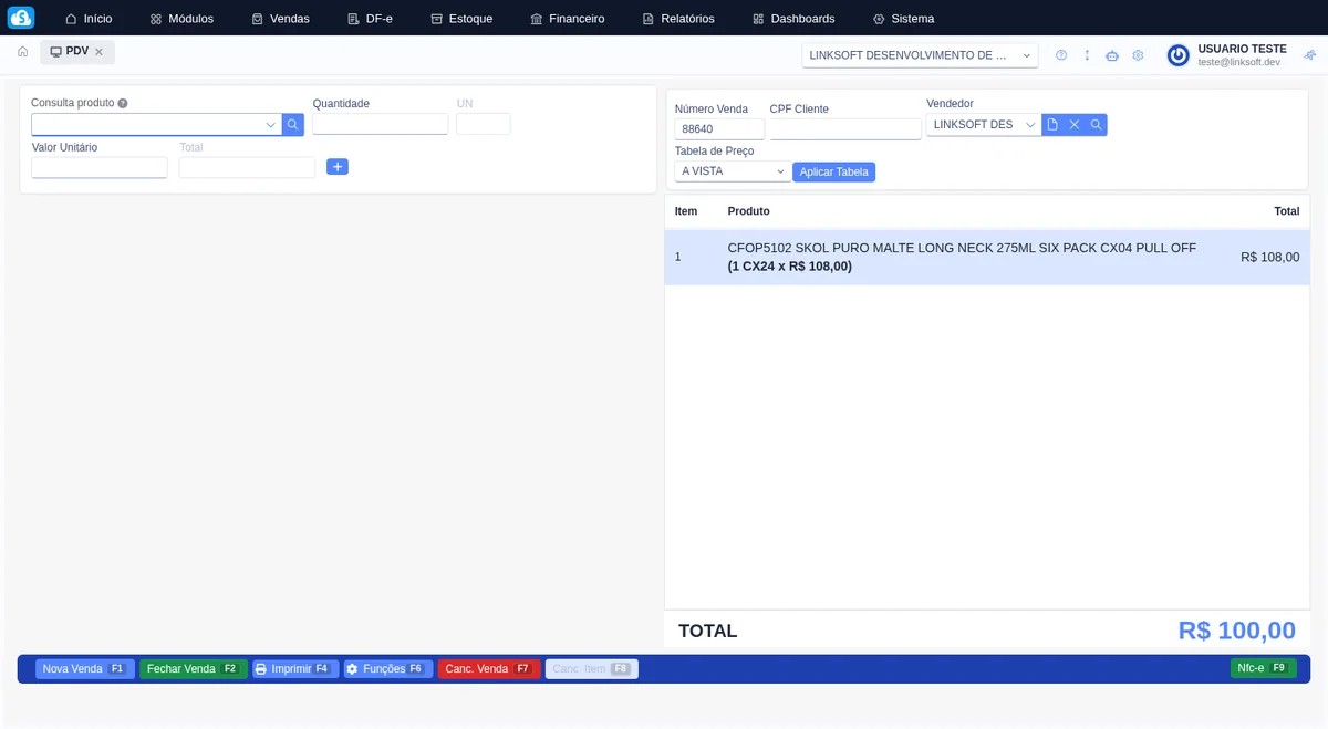 Tela do módulo Vendas & PDV